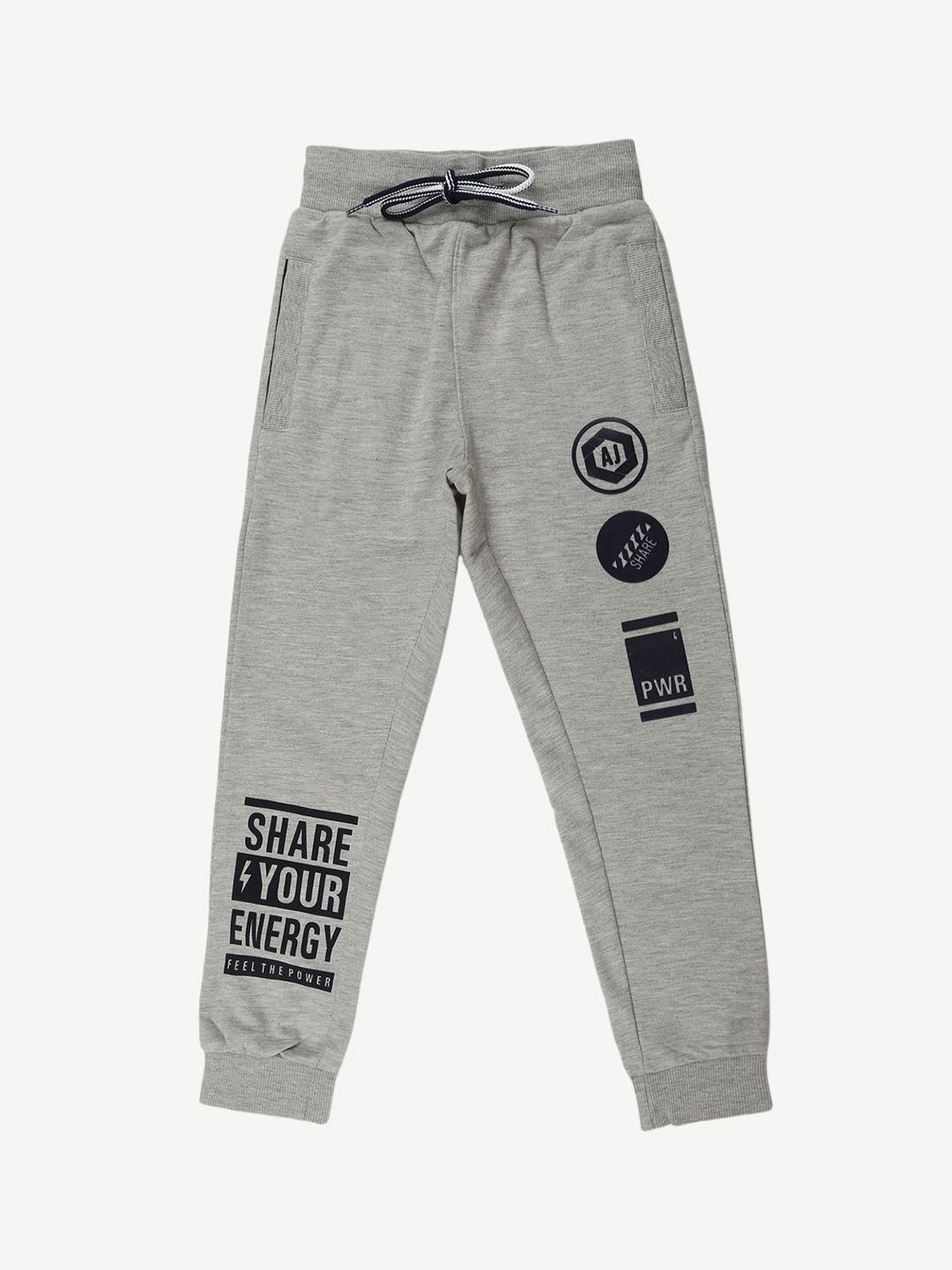 alan jones boys grey melange printed joggger