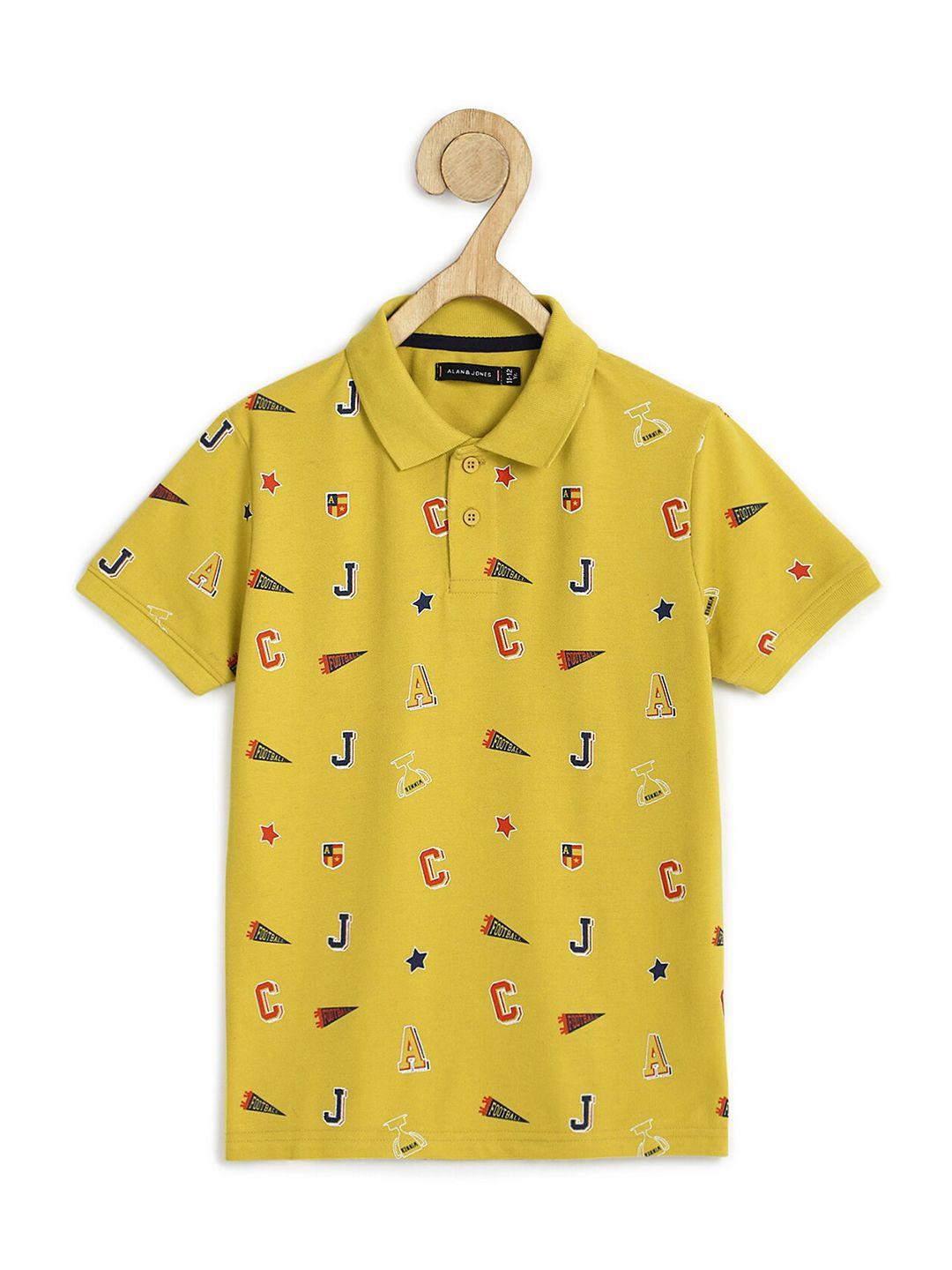 alan jones boys mustard printed polo collar t-shirt