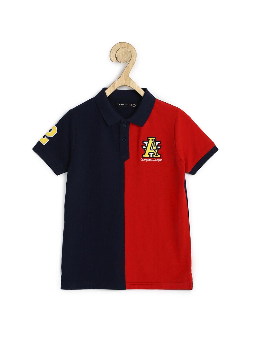 alan jones boys navy blue & red colourblocked polo collar t-shirt