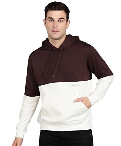 alan jones clothing men's colorblock cotton regular fit hooded sweatshirt (brown_l)