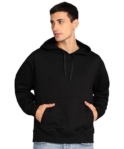 alan jones clothing men's cotton blend hooded neck loose oversize hoodie (black_m)