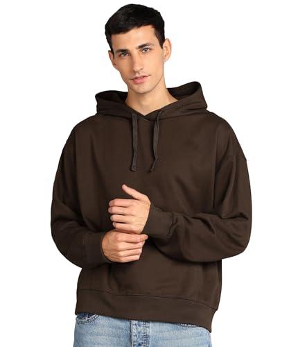 alan jones clothing men's cotton blend hooded neck loose oversize hoodie (coffee_m)