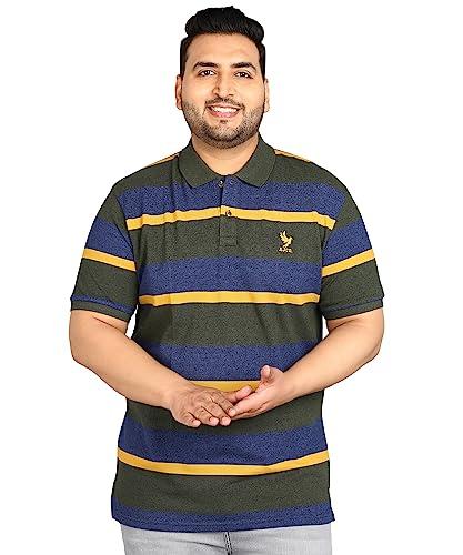 alan jones clothing striped polo collar regular fit t-shirt for plus size men (dark green_2xl)