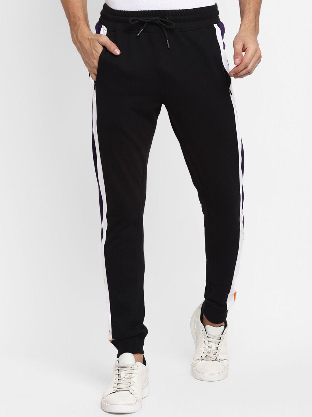 alan jones men black & white colourblocked slim-fit joggers