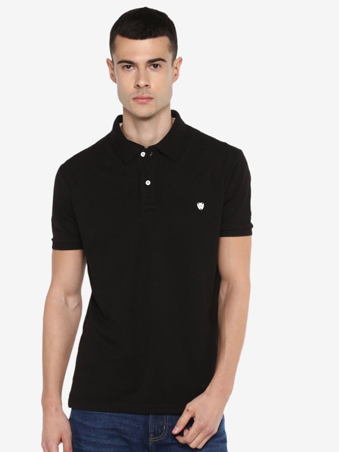 alan jones men black polo collar slim fit cotton t-shirt