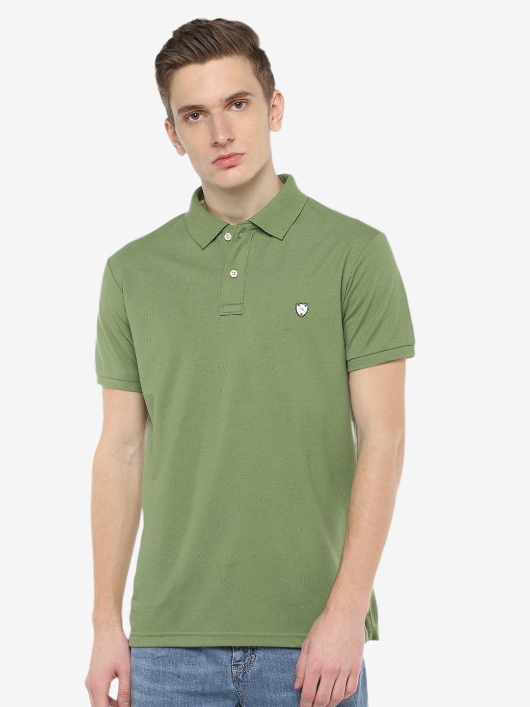 alan jones men green polo collar slim fit cotton t-shirt