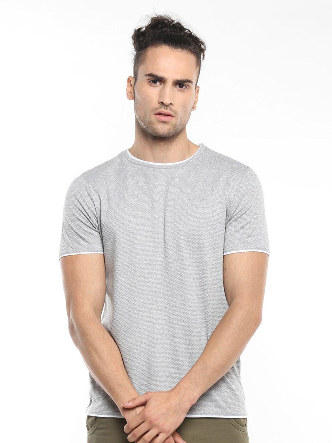 alan jones men grey melange solid slim fit t-shirt