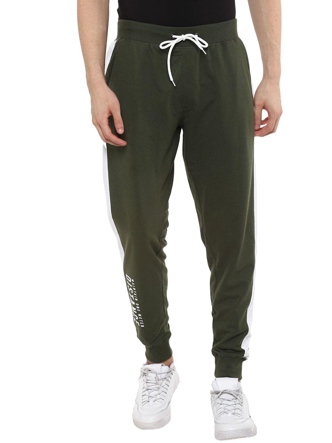 alan jones men olive green printed slim-fit joggers