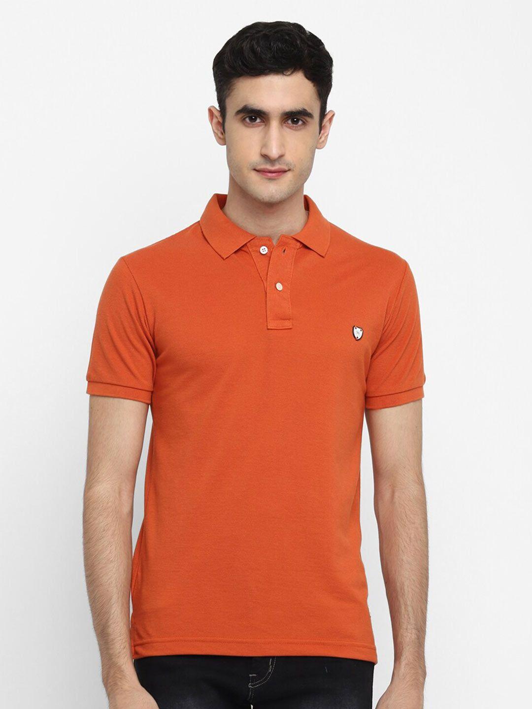alan jones men orange polo collar slim fit t-shirt