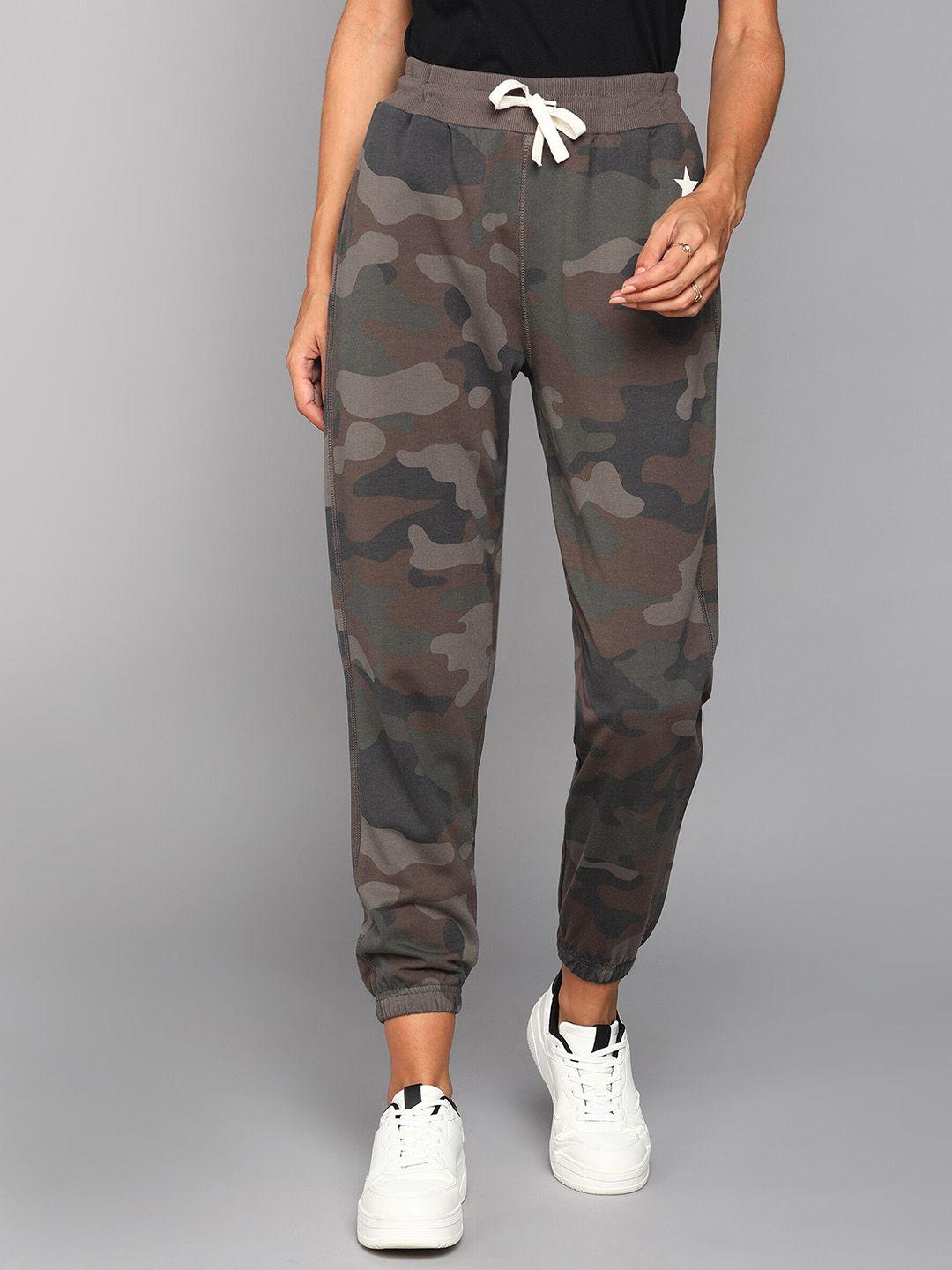 alan jones women camouflage printed regular fit cotton joggers track pants