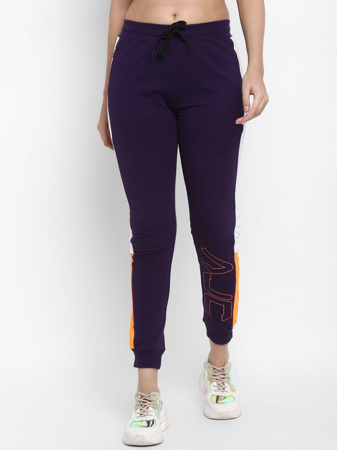 alan jones women purple solid slim-fit joggers track pant
