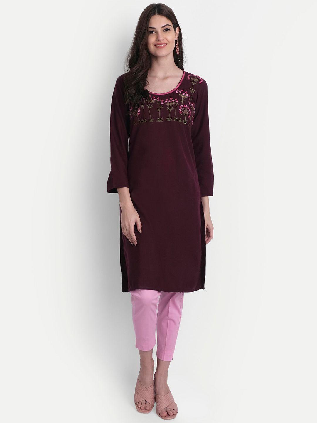 alavya women brown yoke design dobby kurta