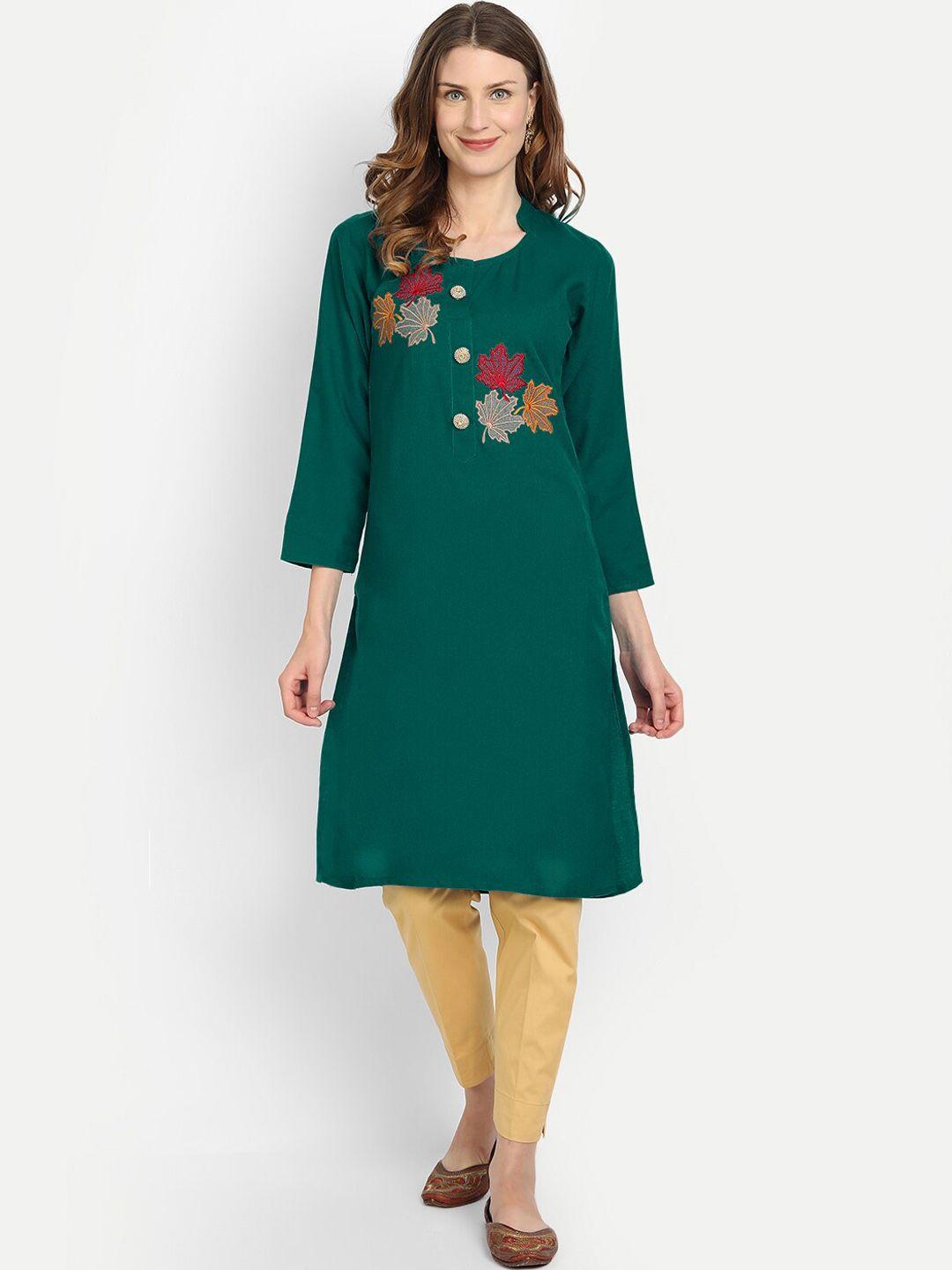 alavya women green floral embroidered flared sleeves kurta