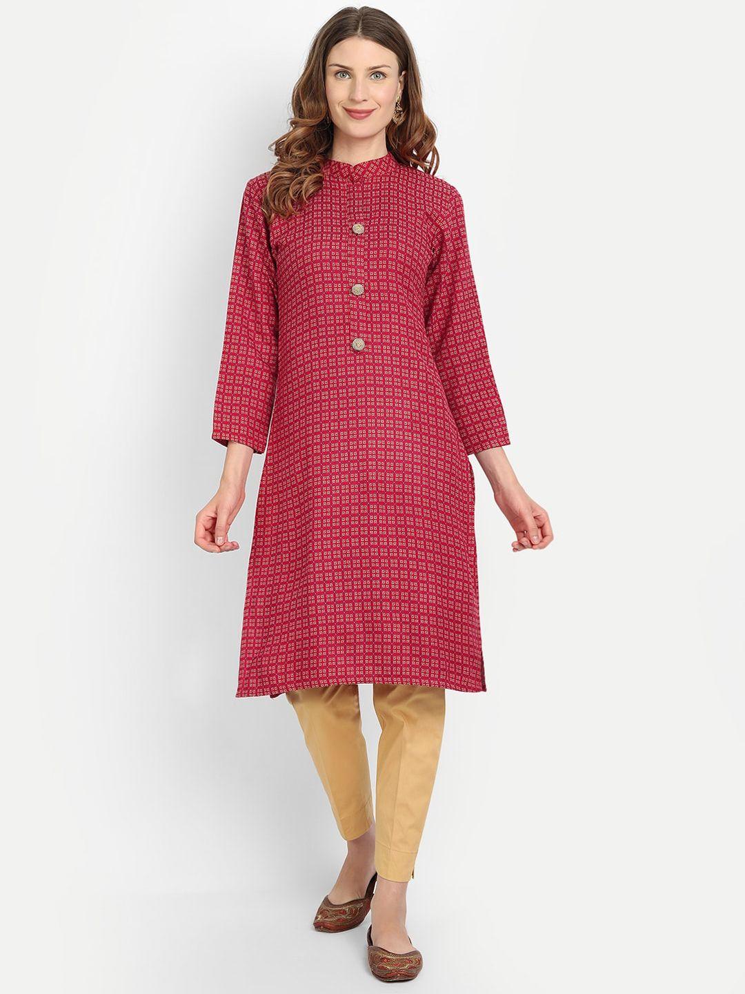 alavya women red checked dobby kurta