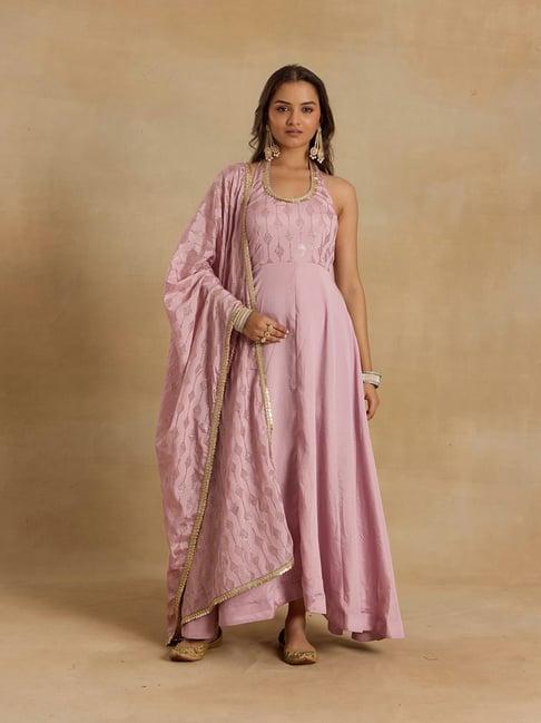 alaya pink embellished anarkali kurta with dupatta