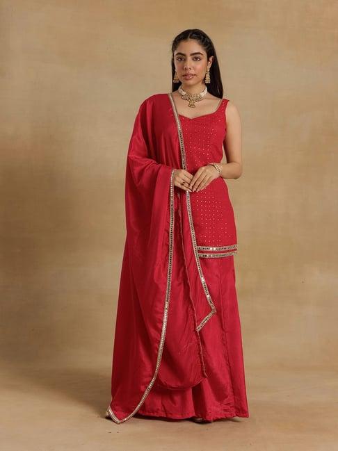 alaya red embellished sharara set with dupatta