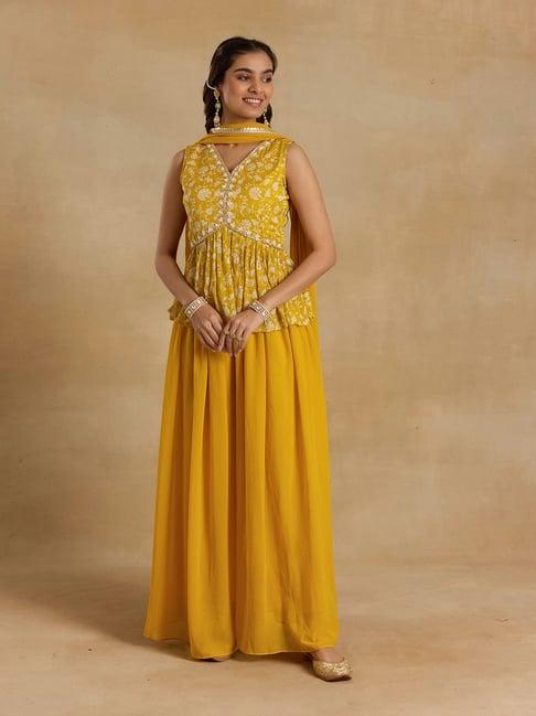 alaya yellow embellished kurta with sharara & dupatta