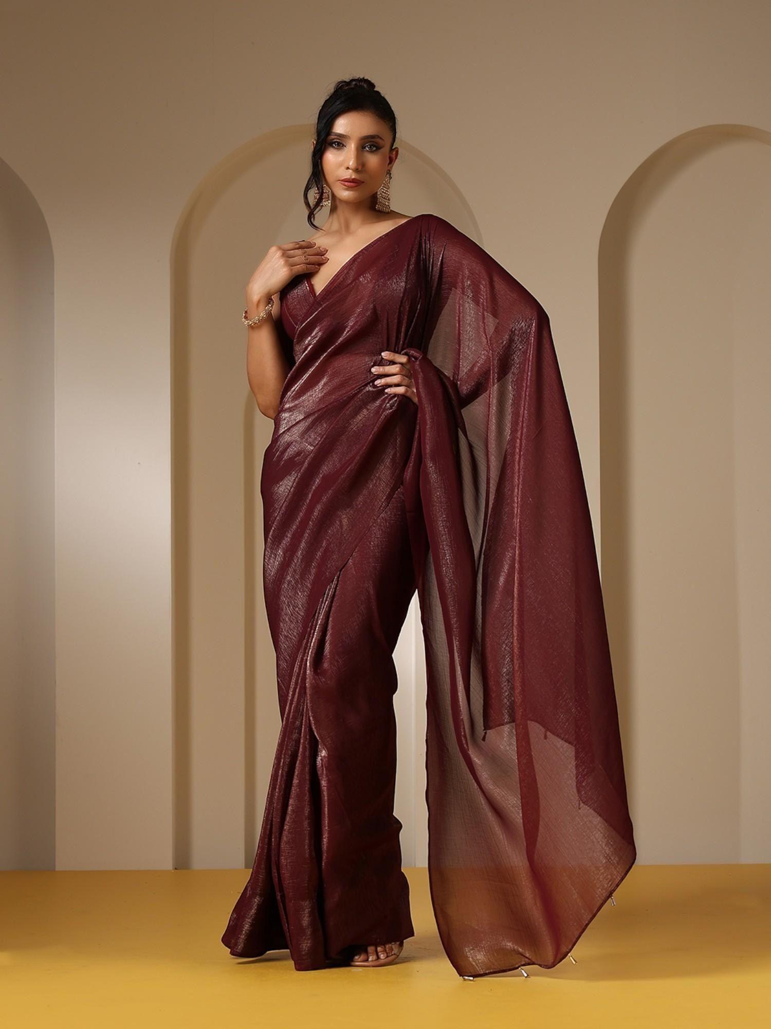albeli chiffon saree with shine and fabric with unstitched blouse