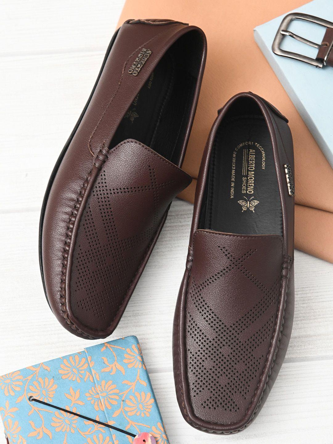 alberto moreno men brown perforations slip-on sneakers