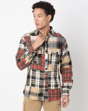 albin patch in checked regular fit shacket