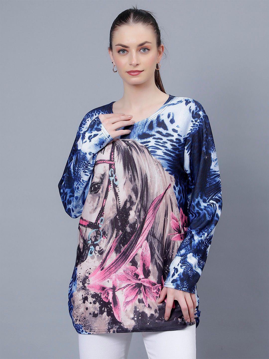 albion conversational printed round neck long sleeve tops
