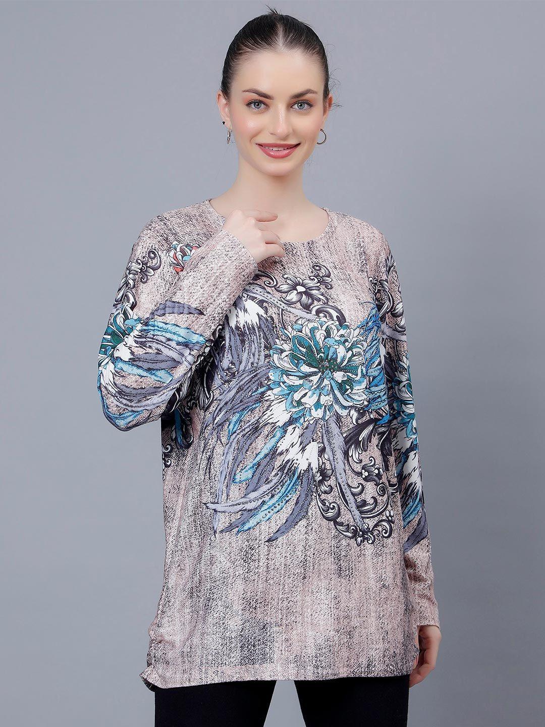 albion floral printed round neck long sleeve tops