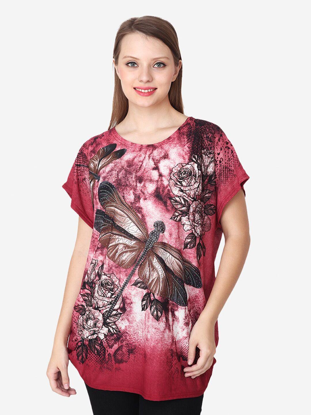 albion abstract printed round neck flutter sleeve regular top