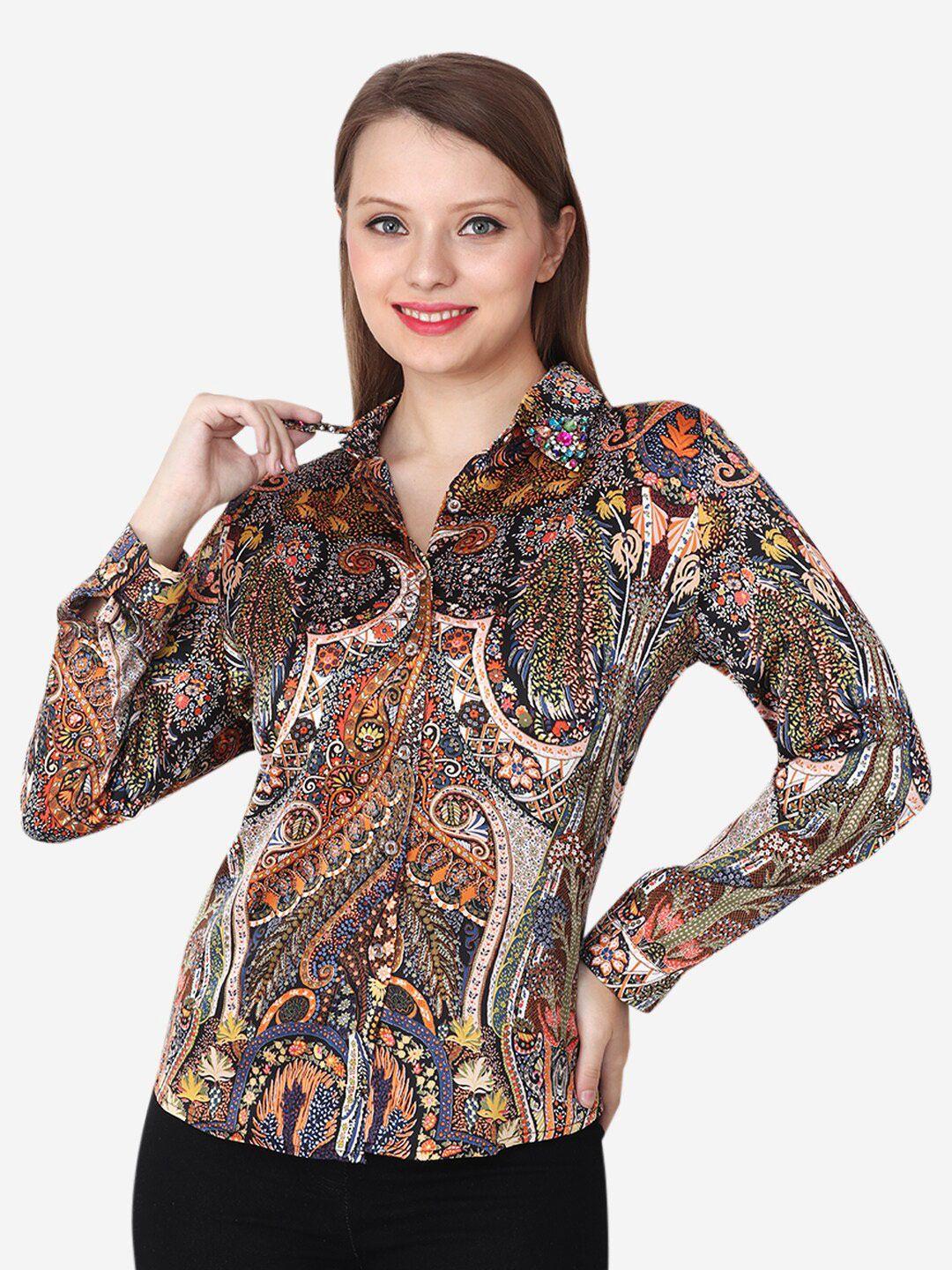 albion classic ethnic motifs printed spread collar casual shirt