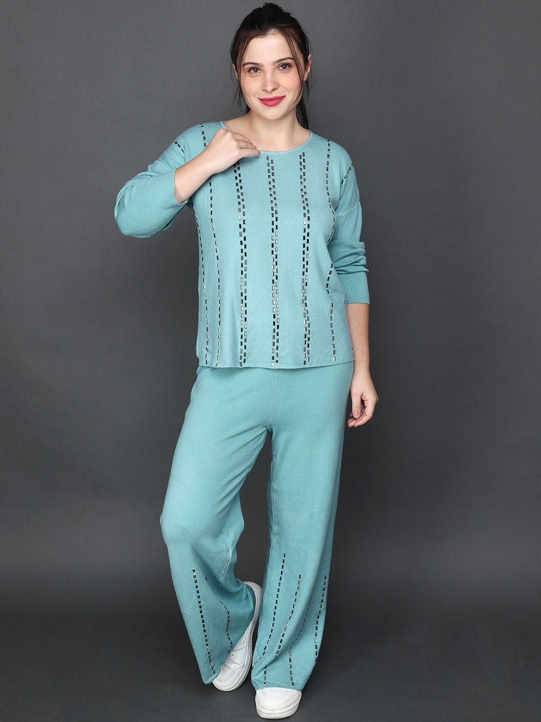 albion embellished pure cotton round  neck sweater & trousers co-ords