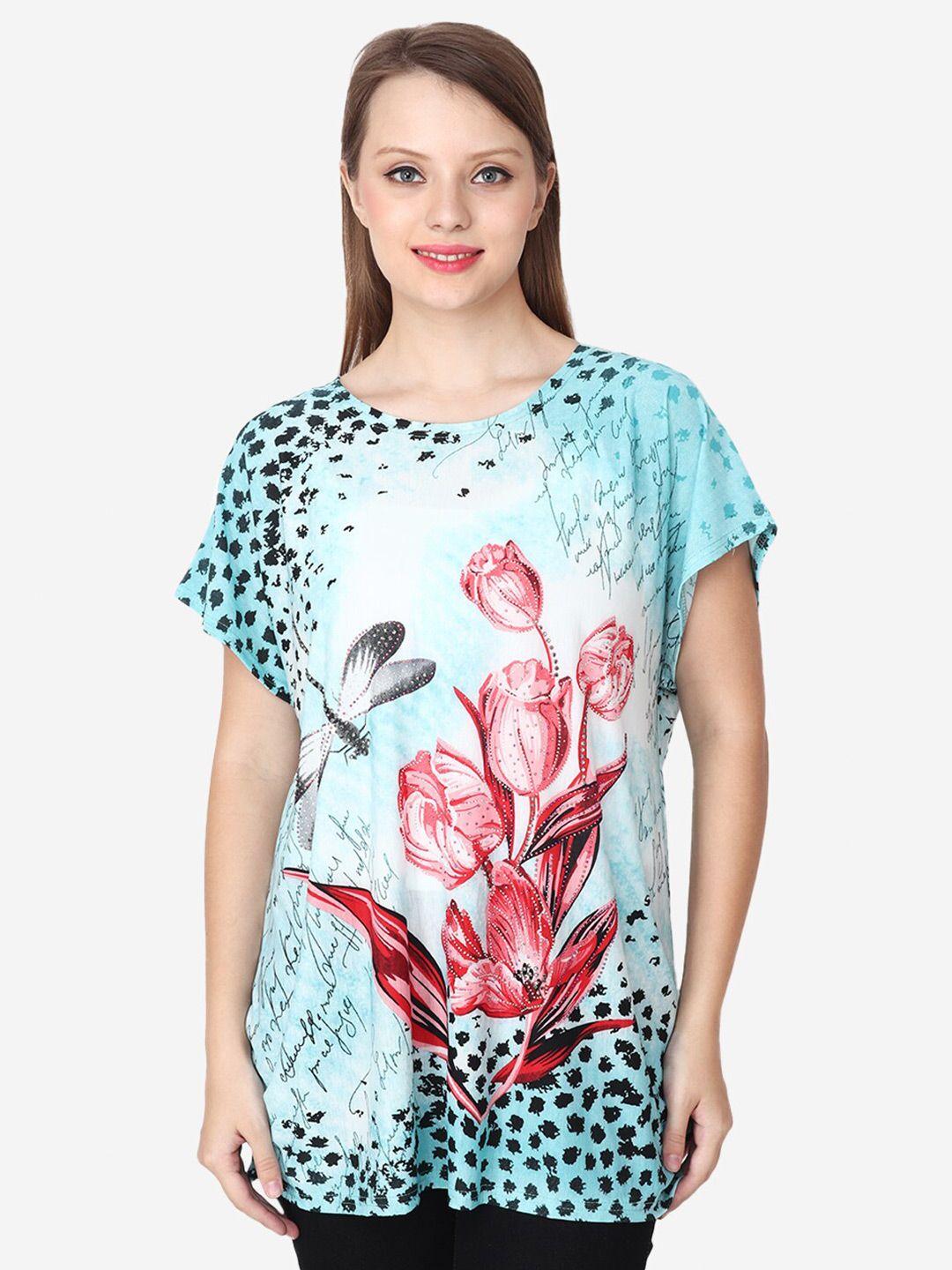 albion floral printed extended sleeve embellished pure cotton regular top