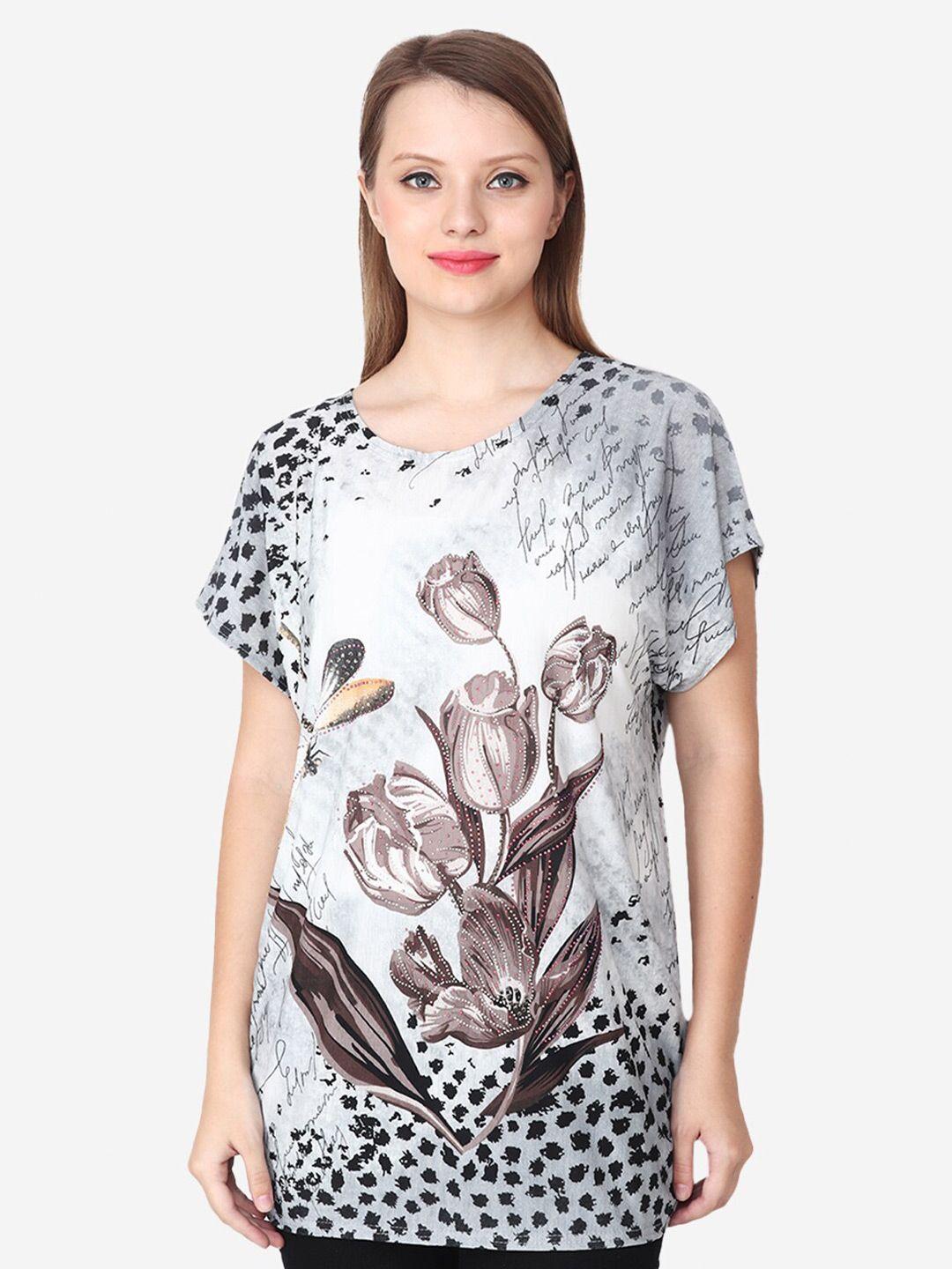 albion floral printed round neck flutter sleeve top