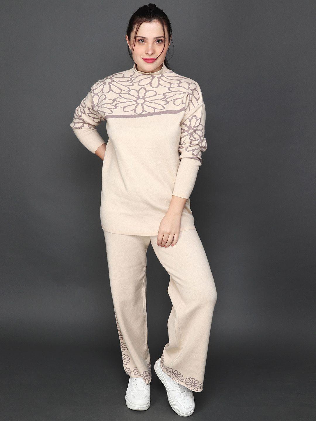 albion plus size floral pattern knitted wool sweater with trouser co-ords