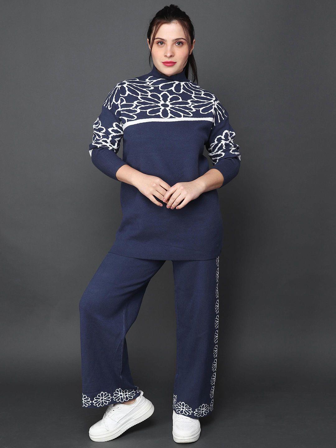 albion printed pure cotton mock neck sweater & trousers co-ords