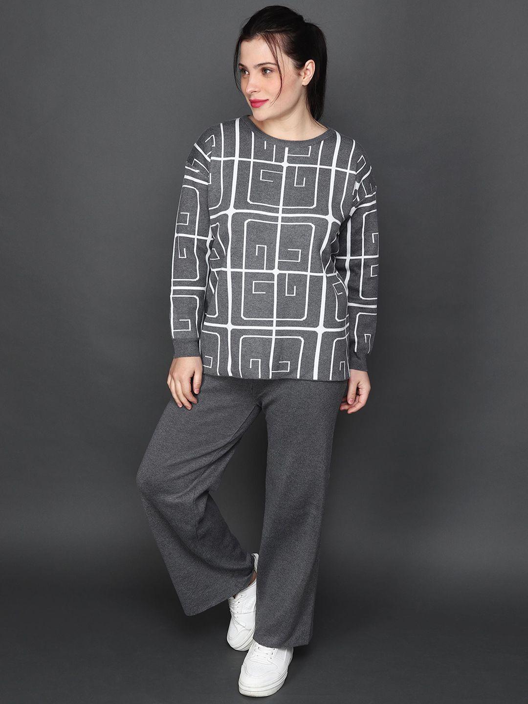 albion printed pure cotton mock neck sweater & trousers co-ords