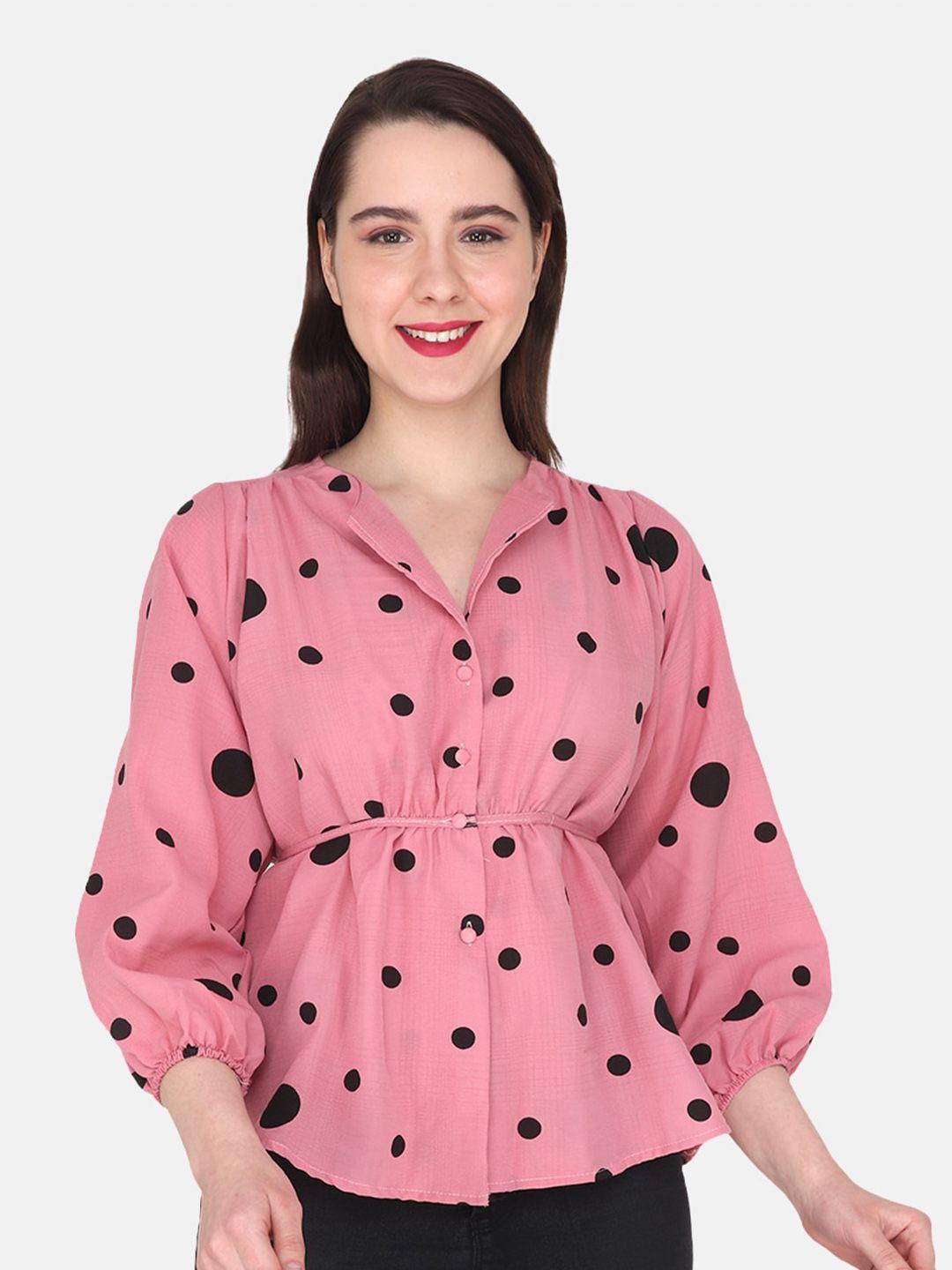 albion puff sleeves polka dots print cinched waist top