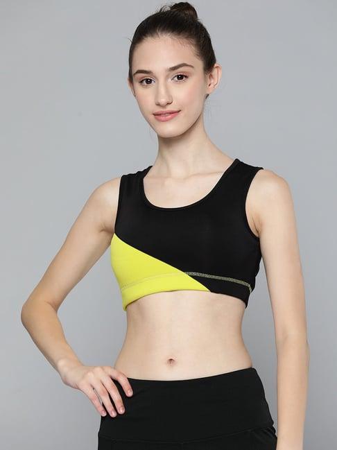 alcis black & yellow color-block sports bra