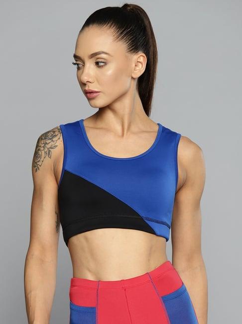 alcis blue & black color-block sports bra