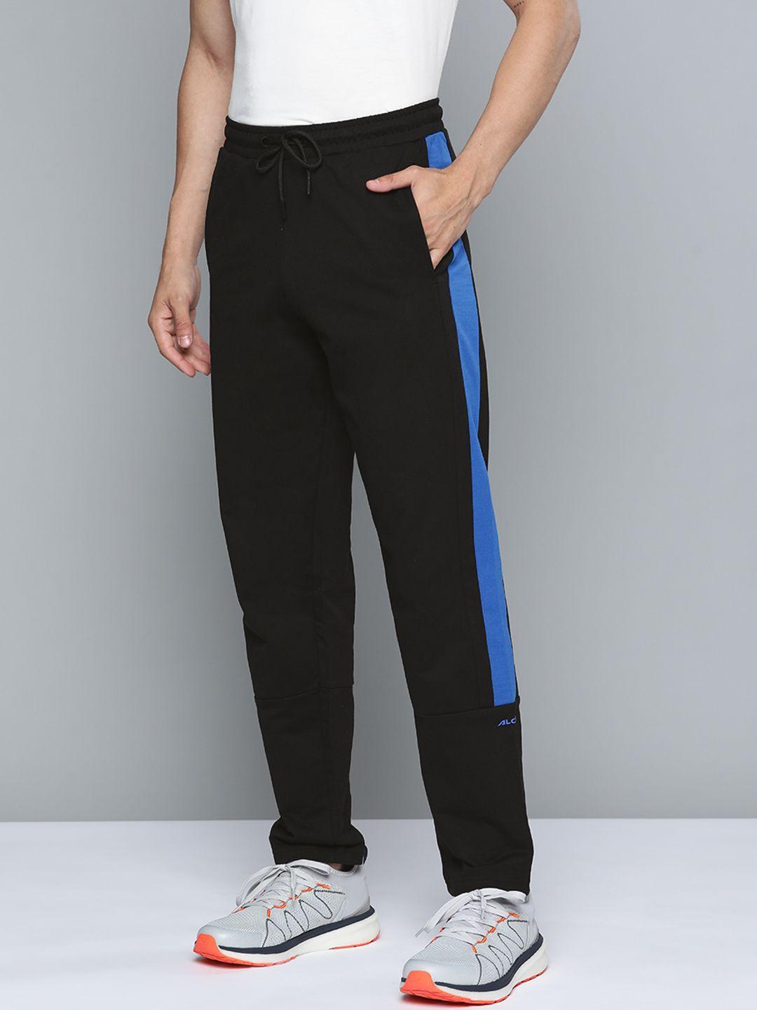 alcis men black & blue colourblocked track pants