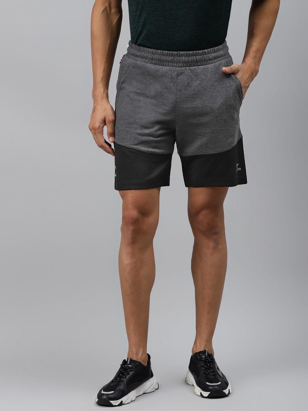 alcis men black & charcoal grey colourblocked slim fit sports shorts
