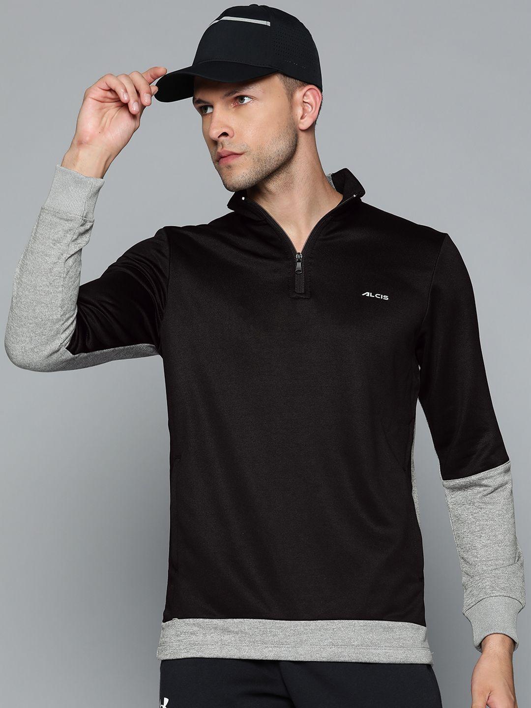 alcis men black & grey colourblocked sweatshirt