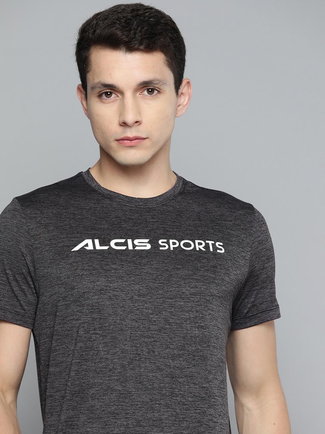 alcis men black brand logo printed slim fit t-shirt