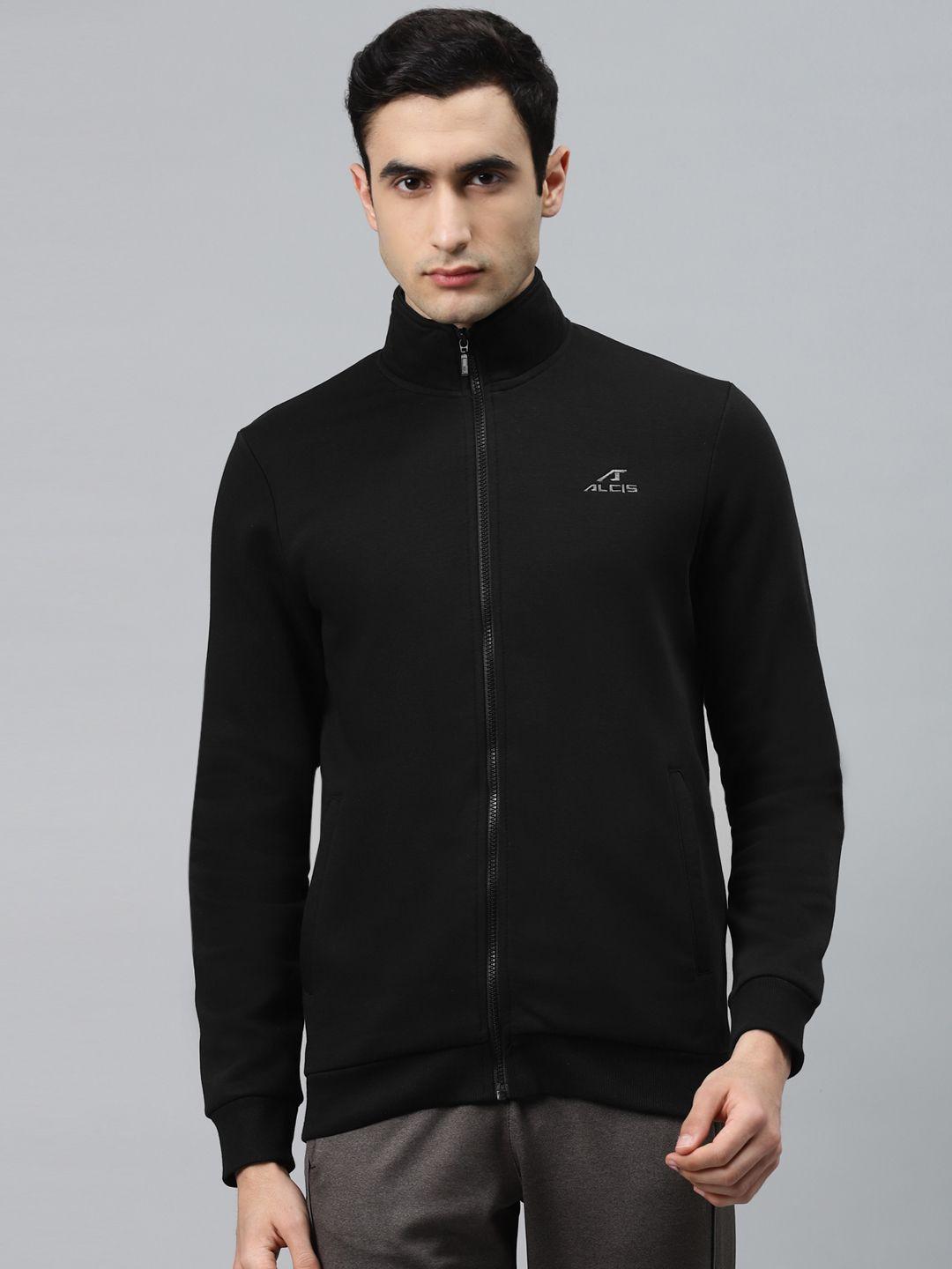 alcis men black solid open-front sweatshirt