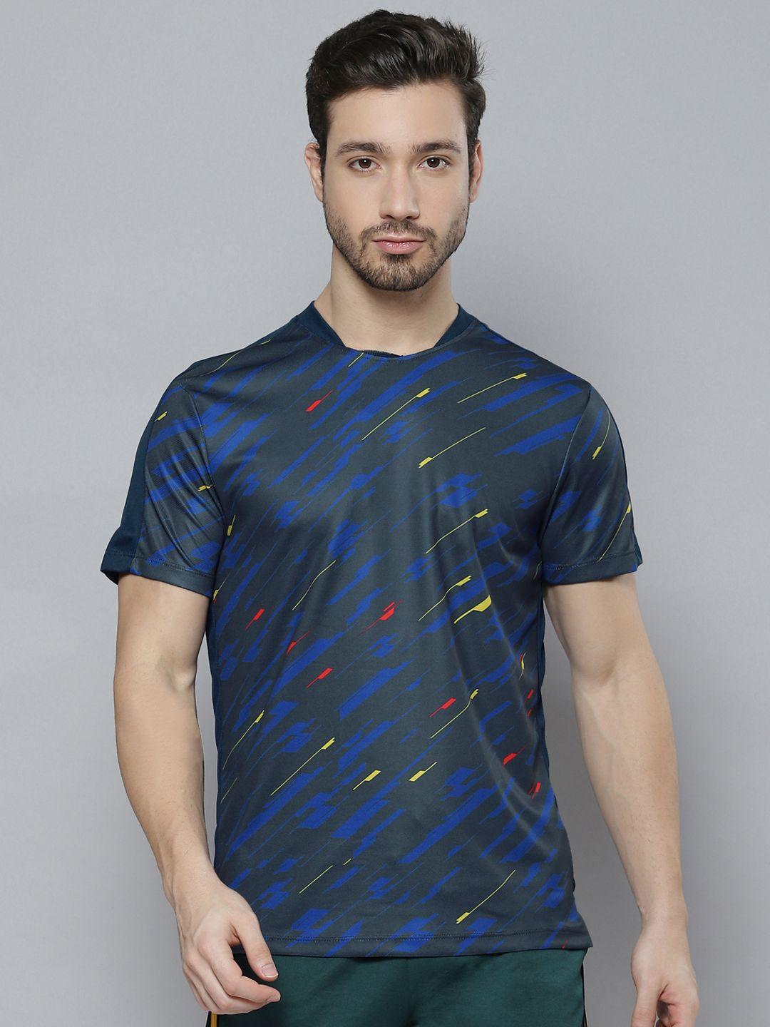 alcis men blue & yellow abstract printed t-shirt