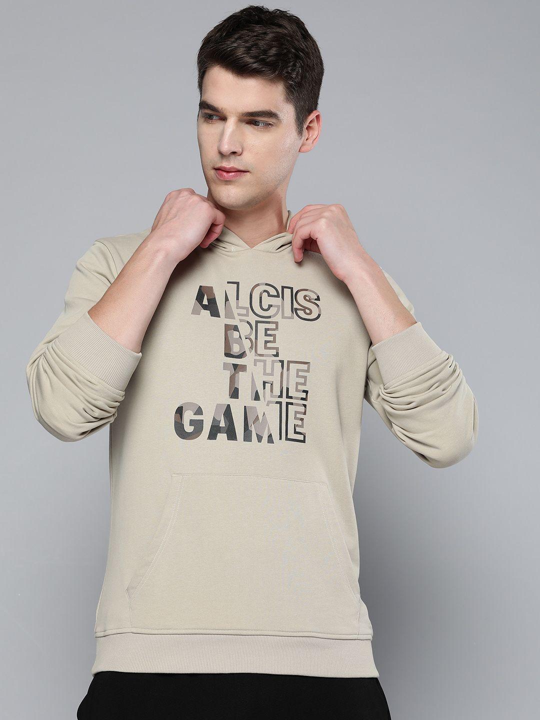 alcis men cream-coloured printed hooded sweatshirt