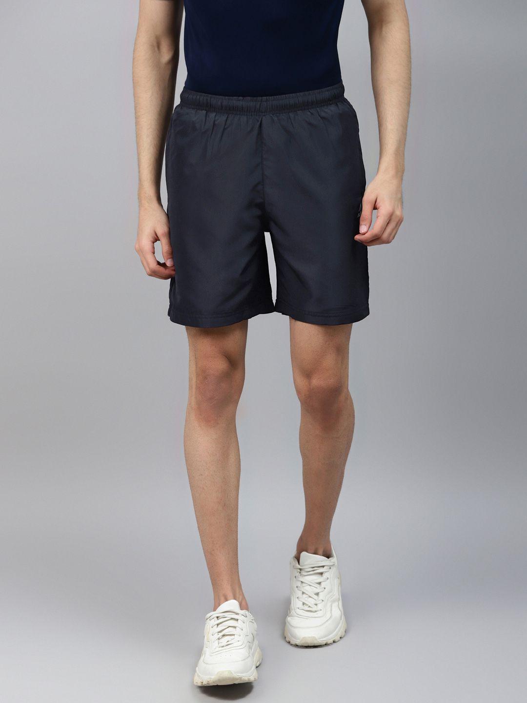 alcis men navy blue solid slim fit sports shorts