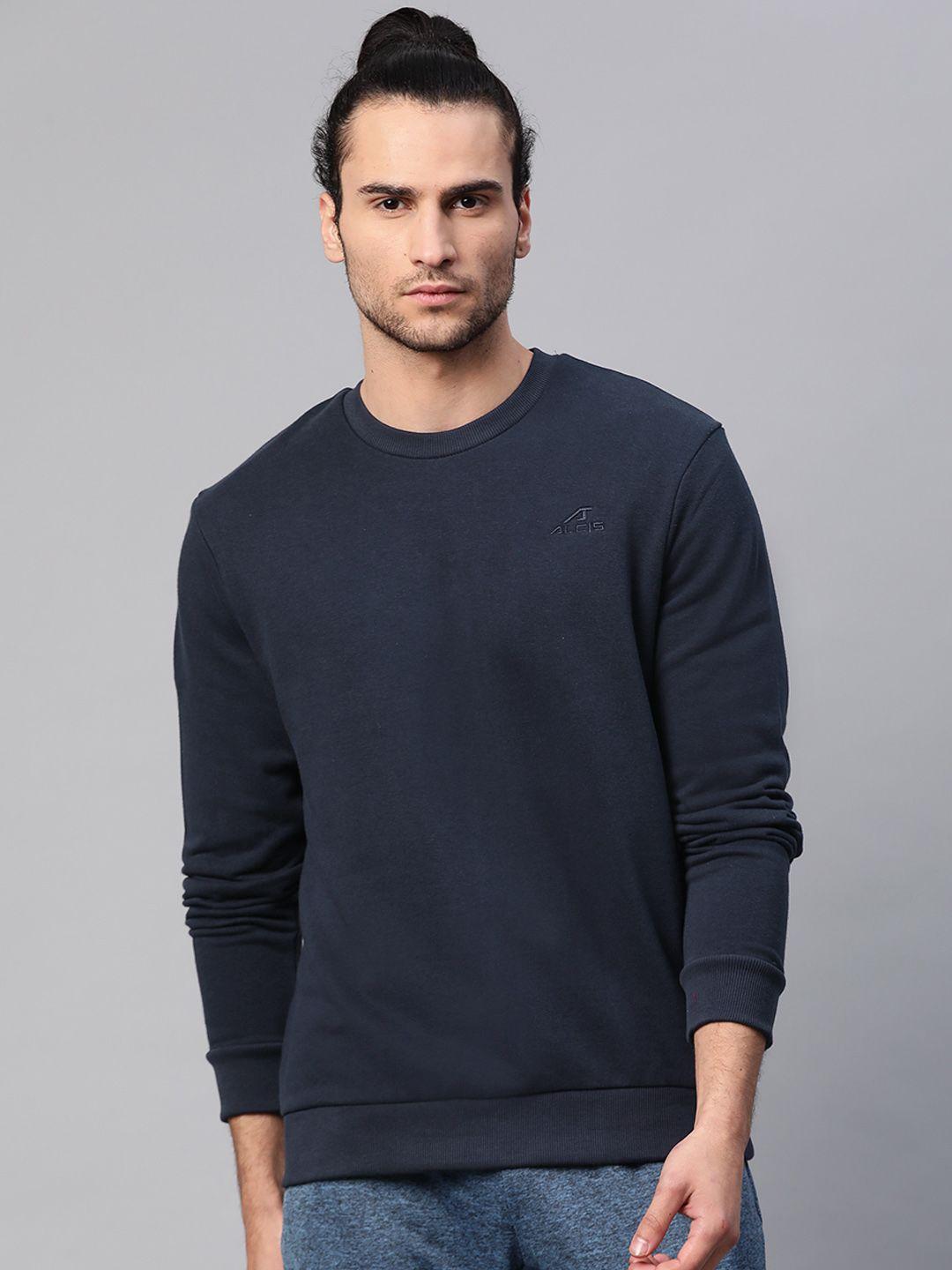 alcis men navy blue solid sweatshirt