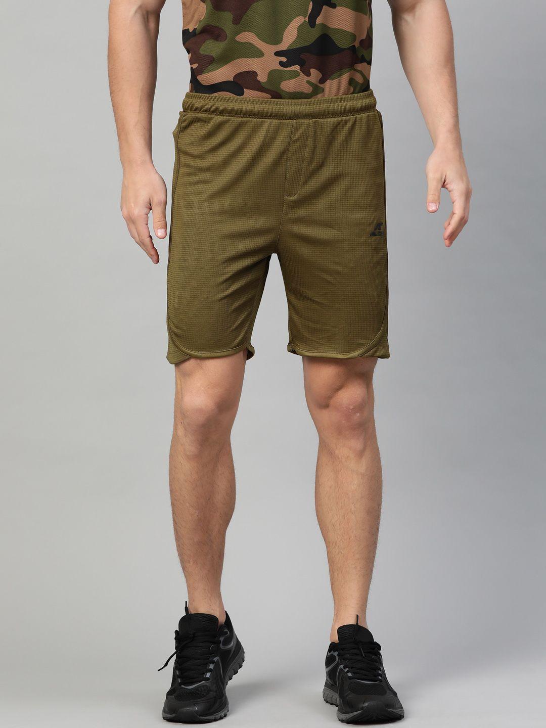 alcis men olive brown self-checked slim fit training shorts