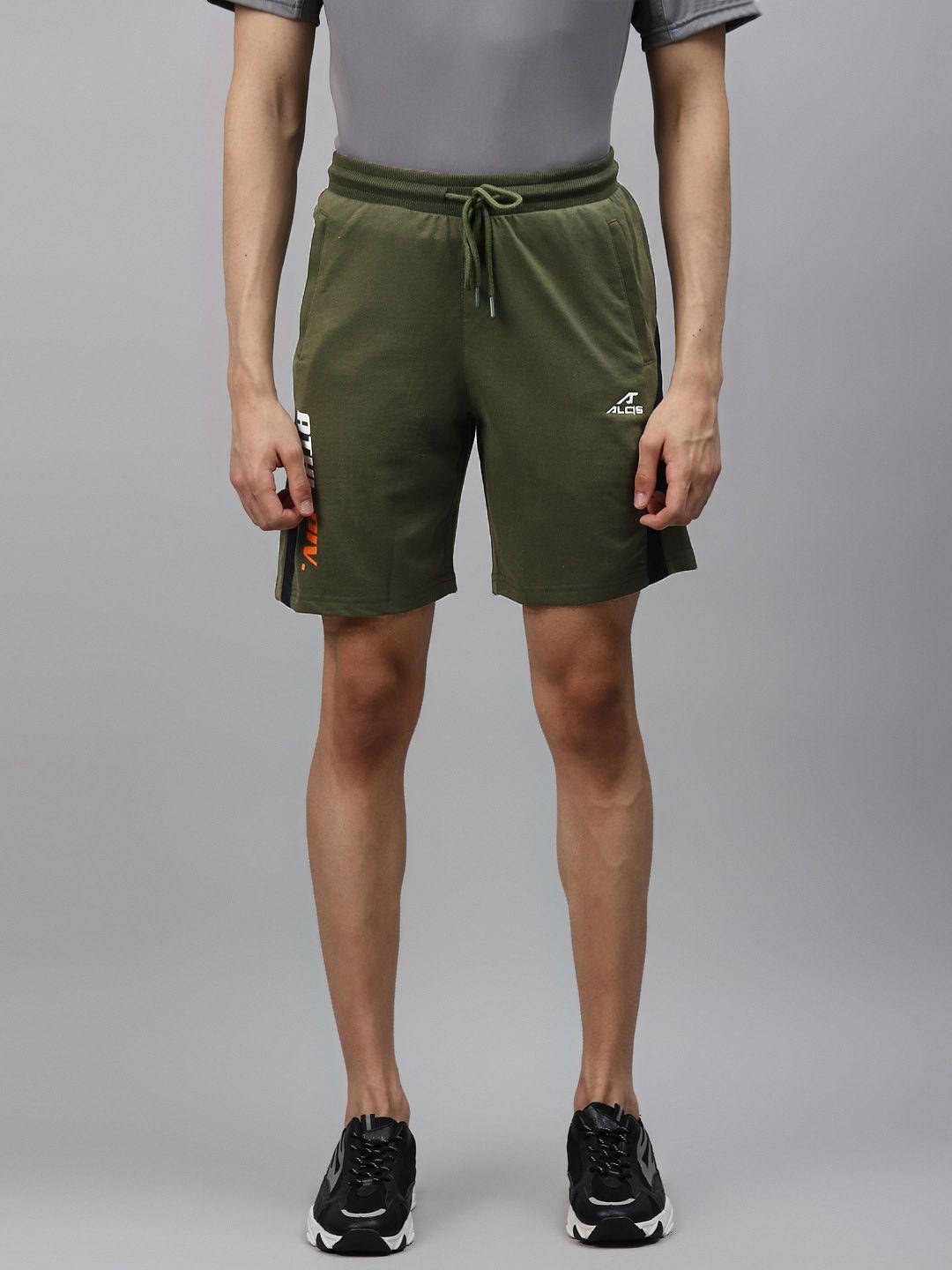 alcis men olive green solid regular fit sports shorts