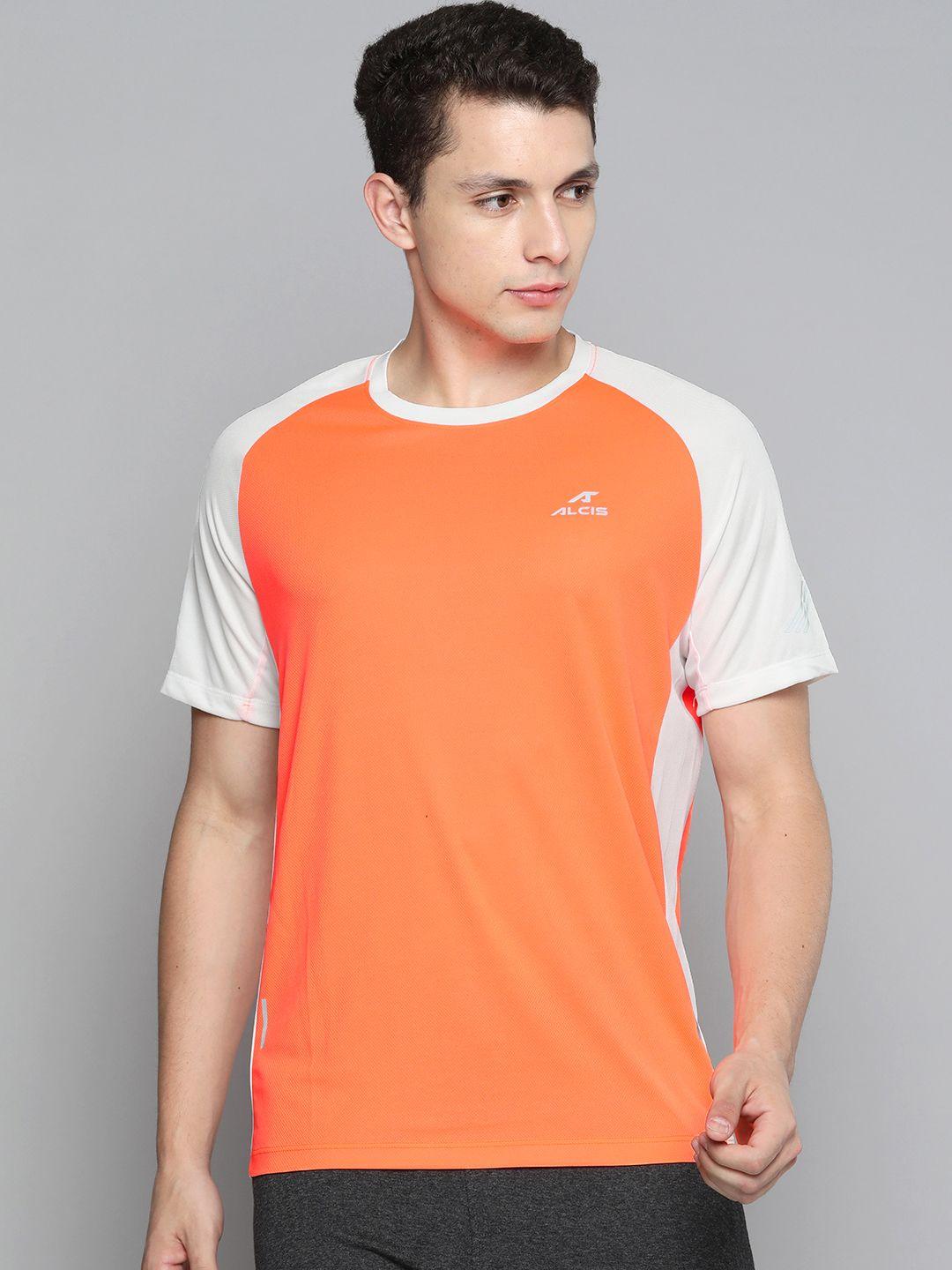 alcis men orange colourblocked slim fit t-shirt