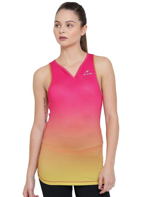 alcis pink & yellow v neck polyester tank top